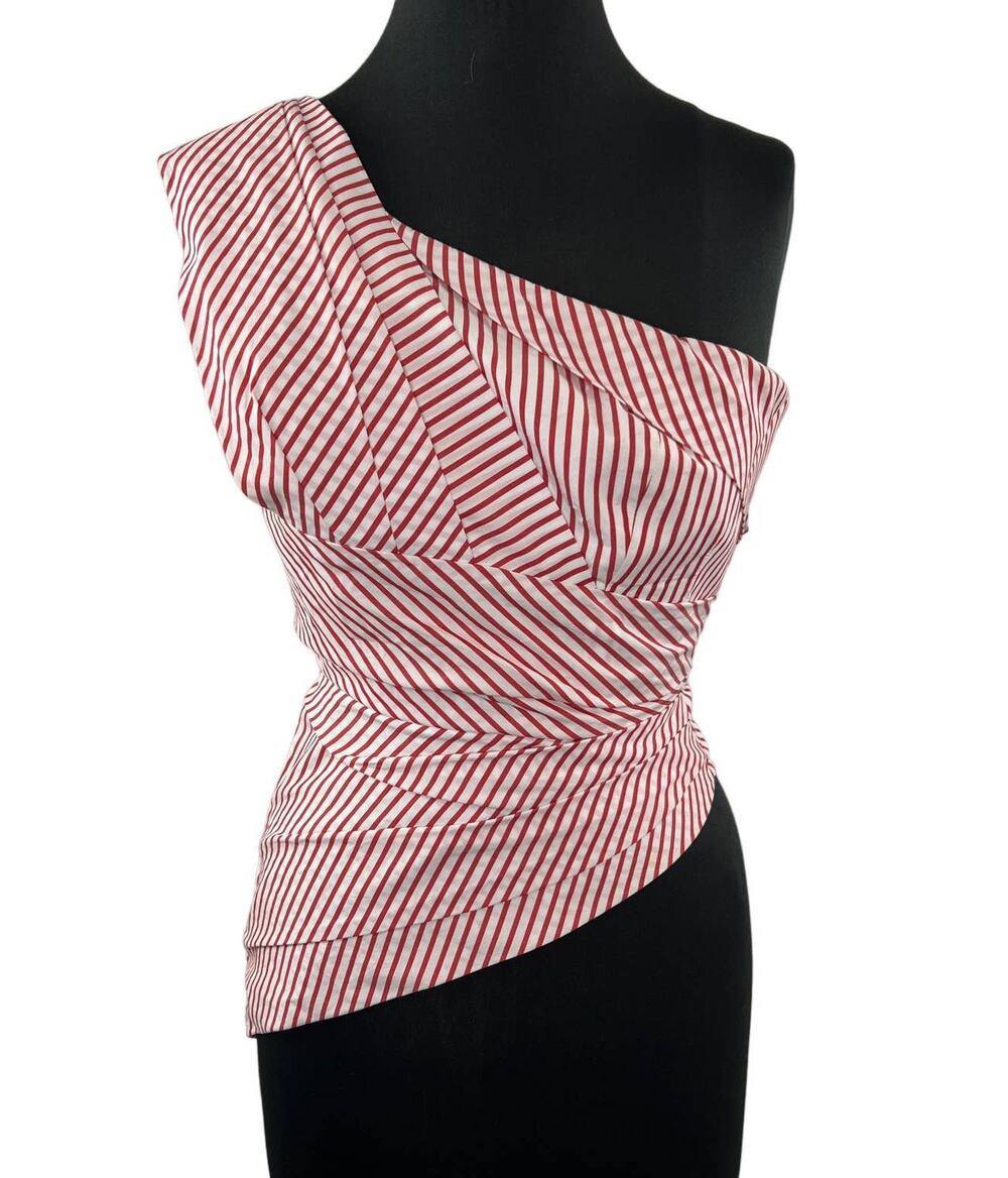 Petersyn NYC Red White Striped One Shoulder 100% Cotton Asymmetrical Blouse XS